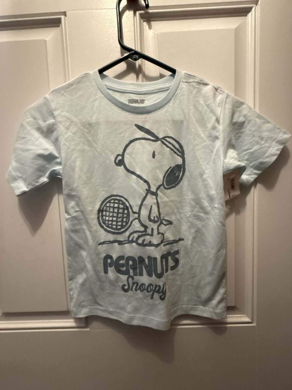 Peanuts Snoopy Tennis Graphic T-Shirt Size XS 4/5 Blue Short Sleeve